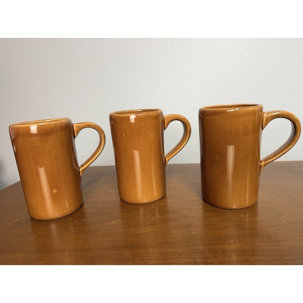 Pottery Barn Studio Barbara Eigen Mug Set of 3 Light Brown Caramel EUC